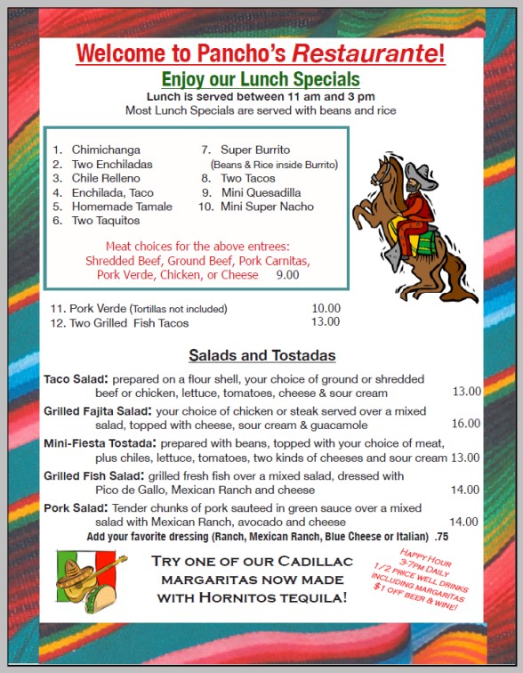 Puerto Vallarta Specials Pancho's Mexican Restaurant Brookings, Or